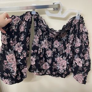 American Eagle Strapless/Bell Sleeve Top